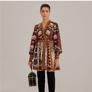 Farm Rio Tapestry Garden V-Neck Wrap Mini Dress Size S